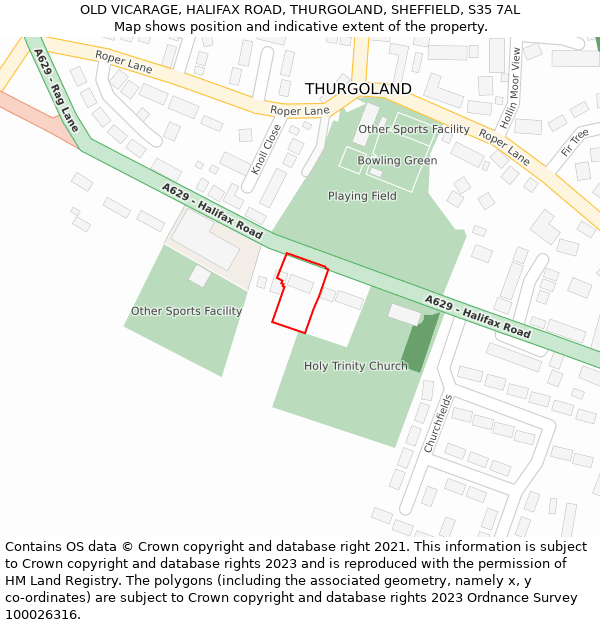 OLD VICARAGE, HALIFAX ROAD, THURGOLAND, SHEFFIELD, S35 7AL: Location map and indicative extent of plot