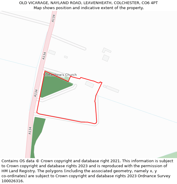 OLD VICARAGE, NAYLAND ROAD, LEAVENHEATH, COLCHESTER, CO6 4PT: Location map and indicative extent of plot