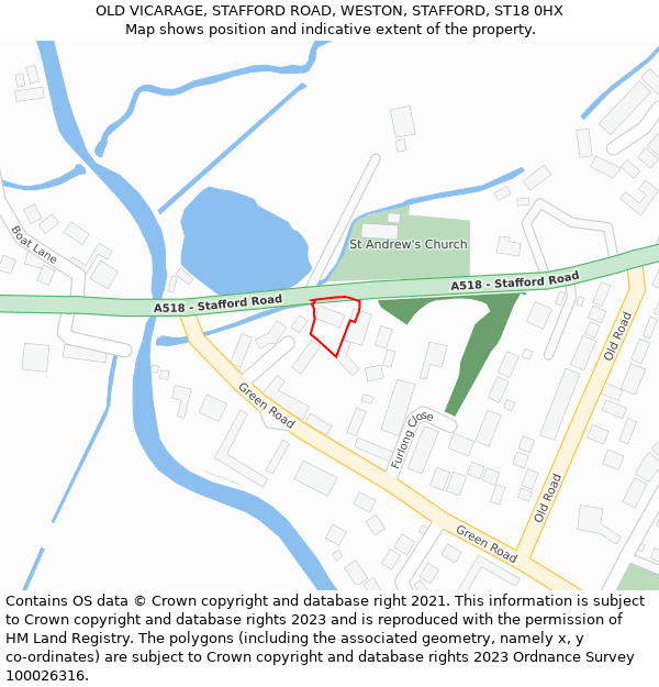 OLD VICARAGE, STAFFORD ROAD, WESTON, STAFFORD, ST18 0HX: Location map and indicative extent of plot