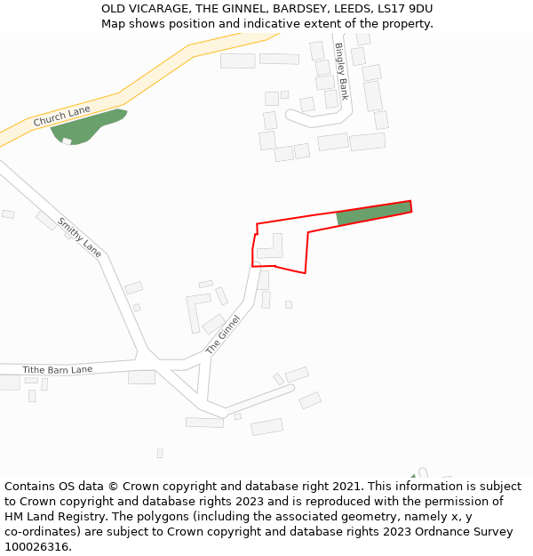 OLD VICARAGE, THE GINNEL, BARDSEY, LEEDS, LS17 9DU: Location map and indicative extent of plot