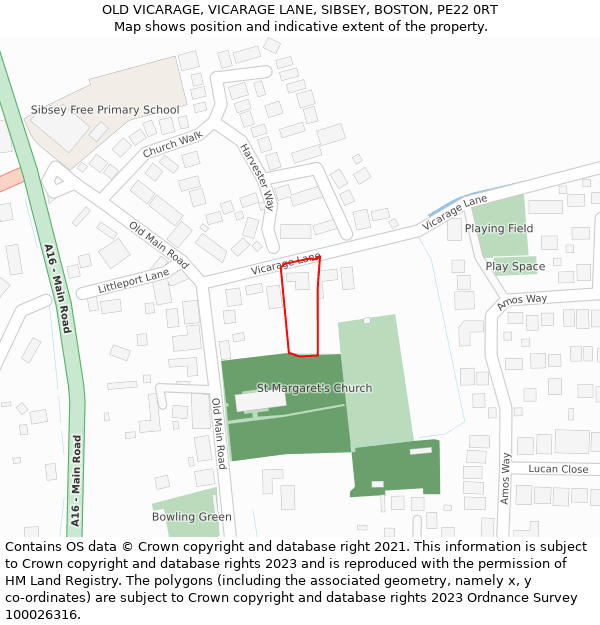 OLD VICARAGE, VICARAGE LANE, SIBSEY, BOSTON, PE22 0RT: Location map and indicative extent of plot