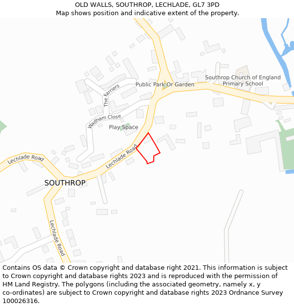 OLD WALLS, SOUTHROP, LECHLADE, GL7 3PD: Location map and indicative extent of plot