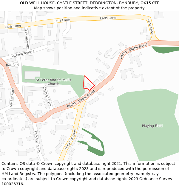 OLD WELL HOUSE, CASTLE STREET, DEDDINGTON, BANBURY, OX15 0TE: Location map and indicative extent of plot