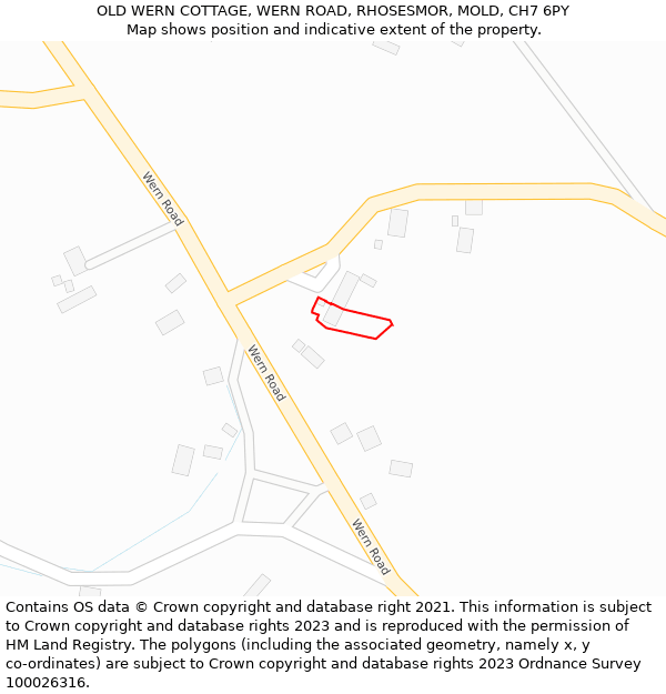 OLD WERN COTTAGE, WERN ROAD, RHOSESMOR, MOLD, CH7 6PY: Location map and indicative extent of plot