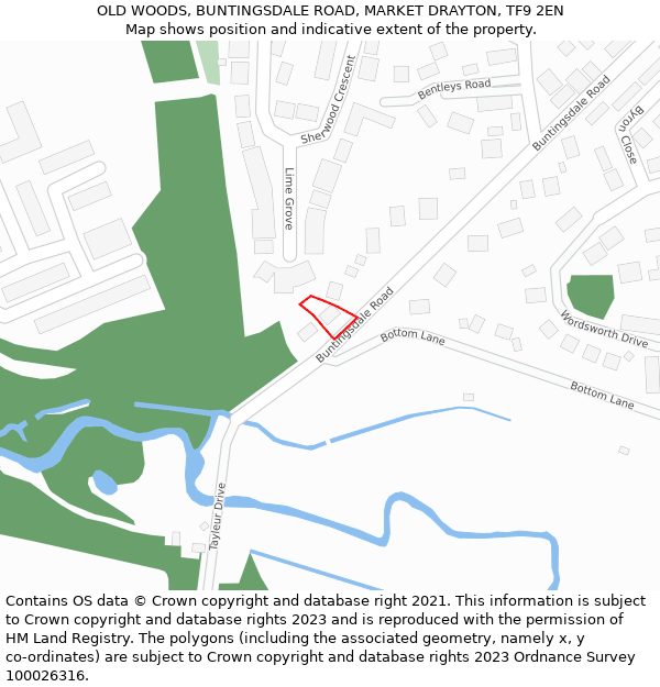 OLD WOODS, BUNTINGSDALE ROAD, MARKET DRAYTON, TF9 2EN: Location map and indicative extent of plot