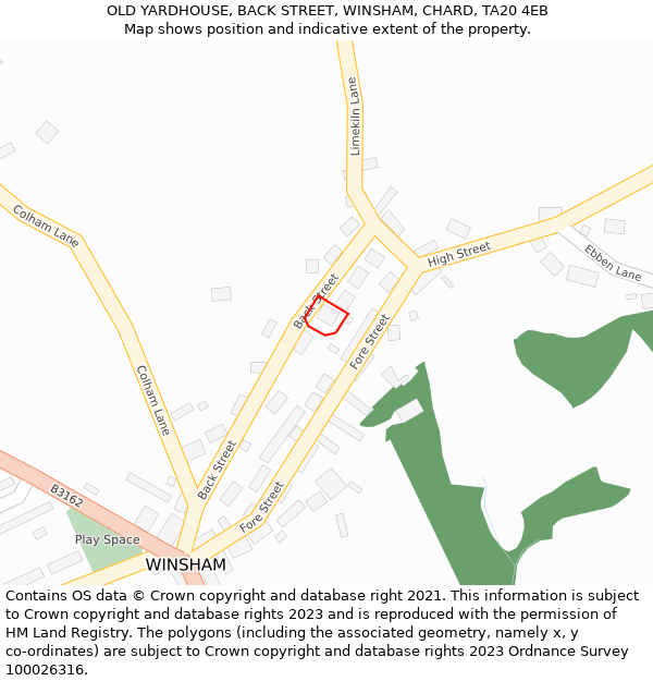 OLD YARDHOUSE, BACK STREET, WINSHAM, CHARD, TA20 4EB: Location map and indicative extent of plot