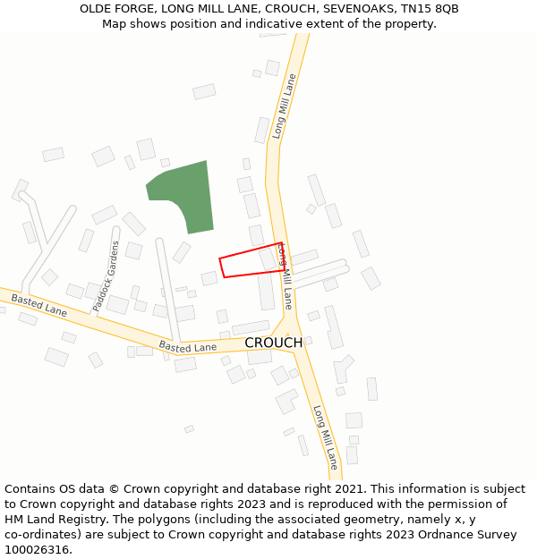 OLDE FORGE, LONG MILL LANE, CROUCH, SEVENOAKS, TN15 8QB: Location map and indicative extent of plot