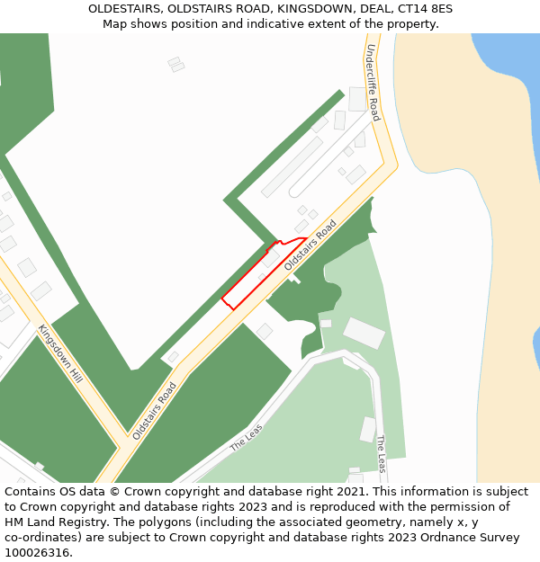 OLDESTAIRS, OLDSTAIRS ROAD, KINGSDOWN, DEAL, CT14 8ES: Location map and indicative extent of plot