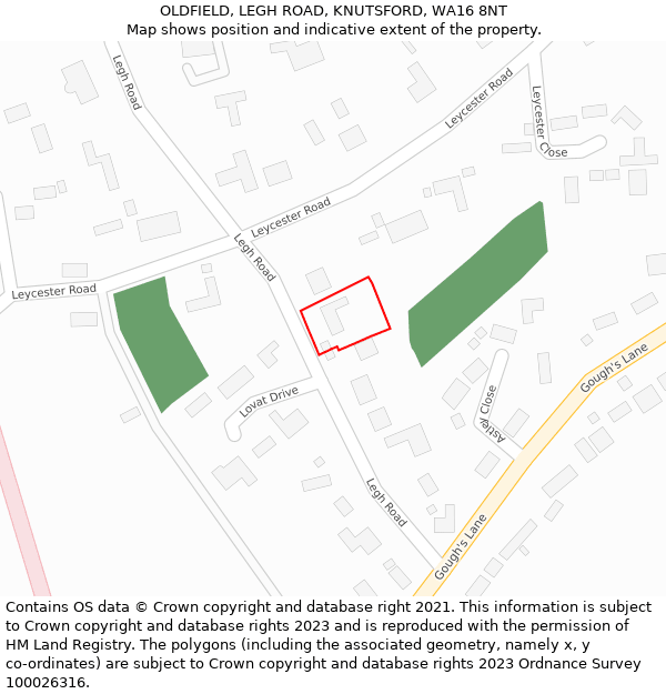 OLDFIELD, LEGH ROAD, KNUTSFORD, WA16 8NT: Location map and indicative extent of plot