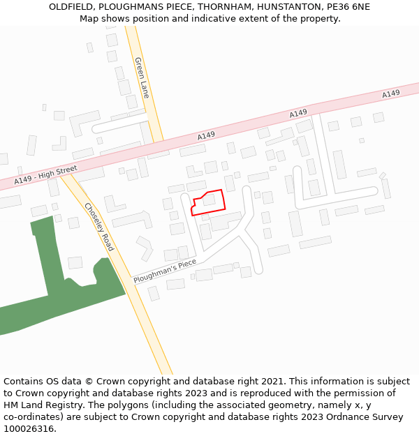 OLDFIELD, PLOUGHMANS PIECE, THORNHAM, HUNSTANTON, PE36 6NE: Location map and indicative extent of plot