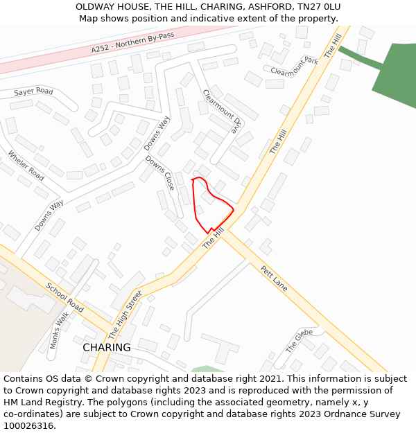 OLDWAY HOUSE, THE HILL, CHARING, ASHFORD, TN27 0LU: Location map and indicative extent of plot