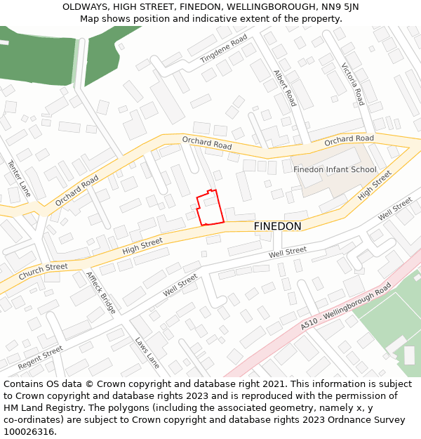OLDWAYS, HIGH STREET, FINEDON, WELLINGBOROUGH, NN9 5JN: Location map and indicative extent of plot