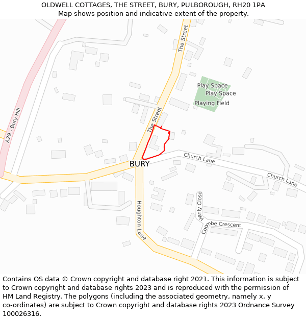 OLDWELL COTTAGES, THE STREET, BURY, PULBOROUGH, RH20 1PA: Location map and indicative extent of plot