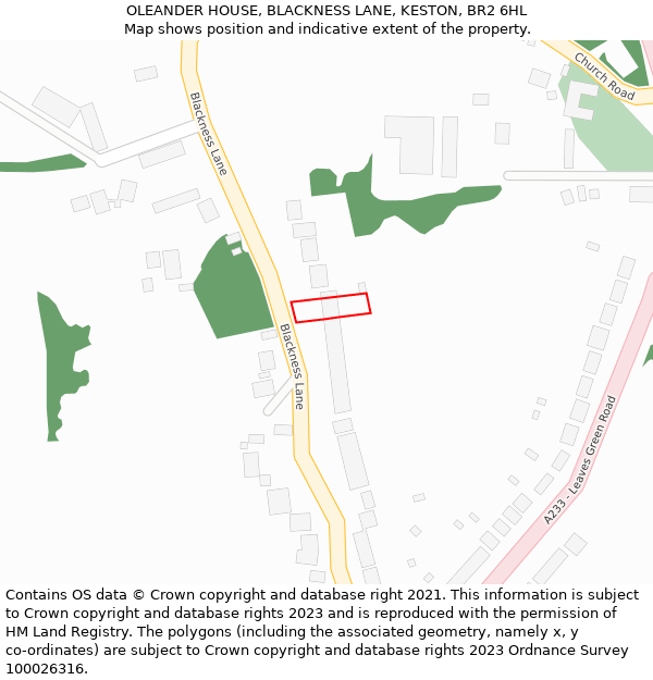 OLEANDER HOUSE, BLACKNESS LANE, KESTON, BR2 6HL: Location map and indicative extent of plot