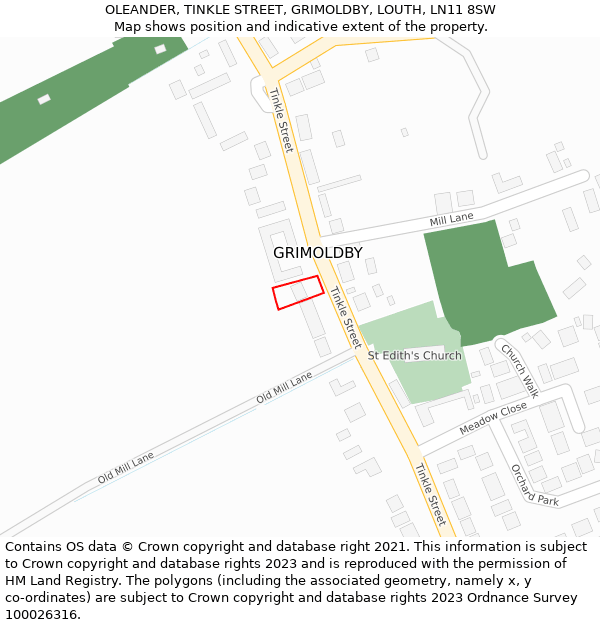 OLEANDER, TINKLE STREET, GRIMOLDBY, LOUTH, LN11 8SW: Location map and indicative extent of plot