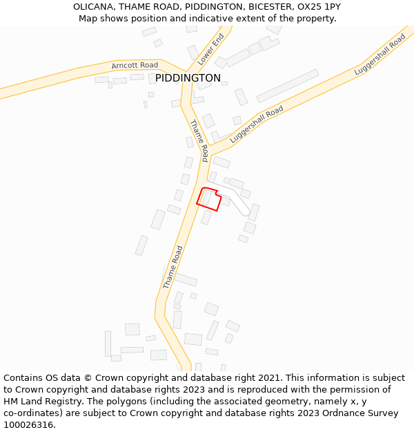OLICANA, THAME ROAD, PIDDINGTON, BICESTER, OX25 1PY: Location map and indicative extent of plot