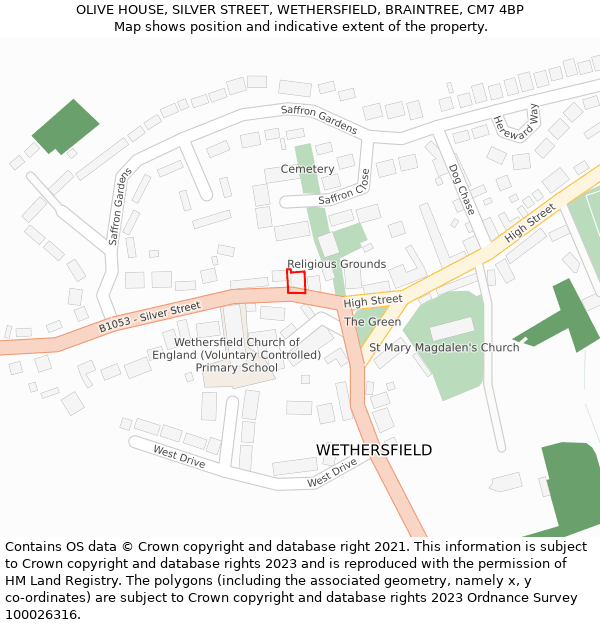 OLIVE HOUSE, SILVER STREET, WETHERSFIELD, BRAINTREE, CM7 4BP: Location map and indicative extent of plot