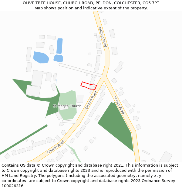 OLIVE TREE HOUSE, CHURCH ROAD, PELDON, COLCHESTER, CO5 7PT: Location map and indicative extent of plot