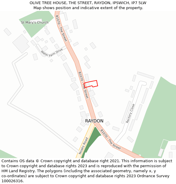 OLIVE TREE HOUSE, THE STREET, RAYDON, IPSWICH, IP7 5LW: Location map and indicative extent of plot