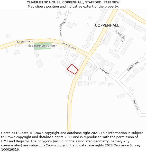 OLIVER BANK HOUSE, COPPENHALL, STAFFORD, ST18 9BW: Location map and indicative extent of plot