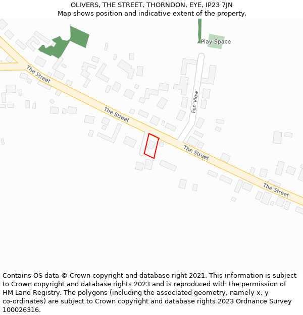 OLIVERS, THE STREET, THORNDON, EYE, IP23 7JN: Location map and indicative extent of plot