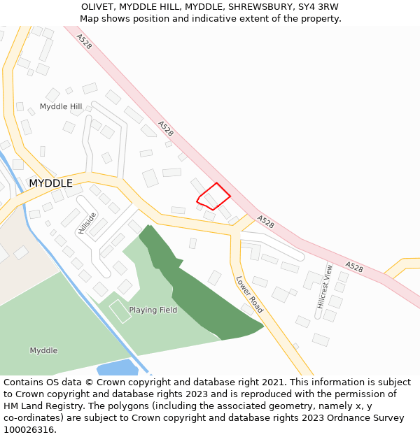 OLIVET, MYDDLE HILL, MYDDLE, SHREWSBURY, SY4 3RW: Location map and indicative extent of plot