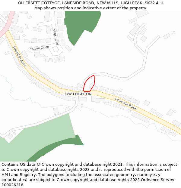 OLLERSETT COTTAGE, LANESIDE ROAD, NEW MILLS, HIGH PEAK, SK22 4LU: Location map and indicative extent of plot