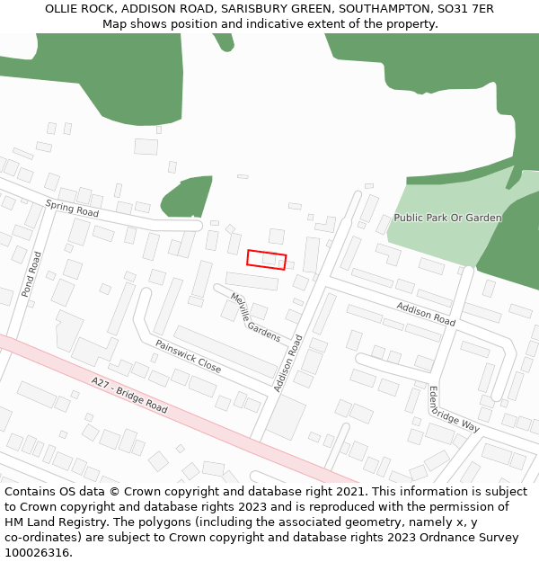 OLLIE ROCK, ADDISON ROAD, SARISBURY GREEN, SOUTHAMPTON, SO31 7ER: Location map and indicative extent of plot