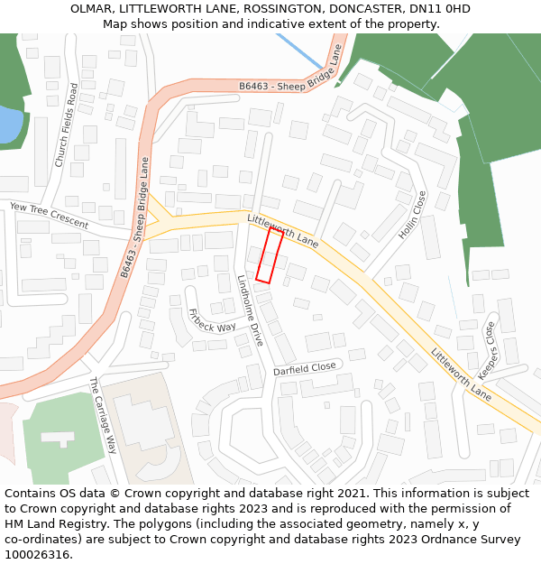 OLMAR, LITTLEWORTH LANE, ROSSINGTON, DONCASTER, DN11 0HD: Location map and indicative extent of plot