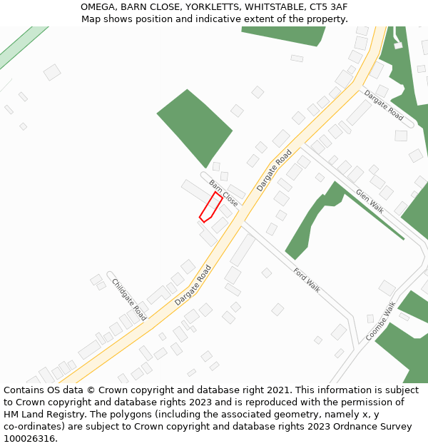 OMEGA, BARN CLOSE, YORKLETTS, WHITSTABLE, CT5 3AF: Location map and indicative extent of plot