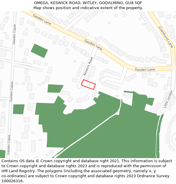 OMEGA, KESWICK ROAD, WITLEY, GODALMING, GU8 5QF: Location map and indicative extent of plot