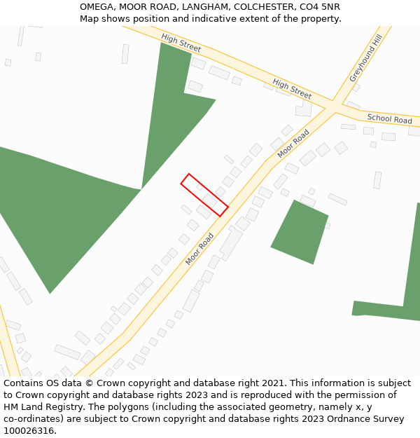 OMEGA, MOOR ROAD, LANGHAM, COLCHESTER, CO4 5NR: Location map and indicative extent of plot