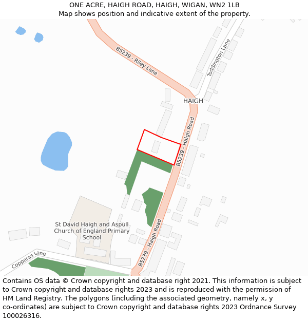 ONE ACRE, HAIGH ROAD, HAIGH, WIGAN, WN2 1LB: Location map and indicative extent of plot