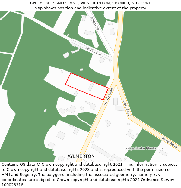 ONE ACRE, SANDY LANE, WEST RUNTON, CROMER, NR27 9NE: Location map and indicative extent of plot