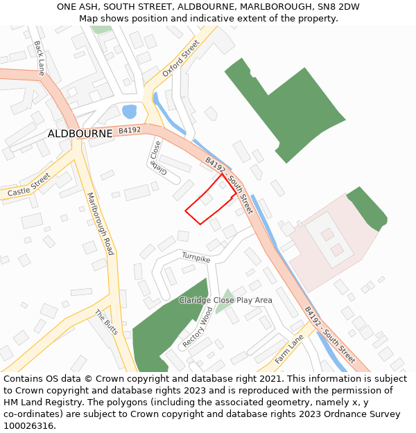 ONE ASH, SOUTH STREET, ALDBOURNE, MARLBOROUGH, SN8 2DW: Location map and indicative extent of plot