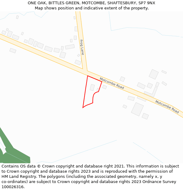 ONE OAK, BITTLES GREEN, MOTCOMBE, SHAFTESBURY, SP7 9NX: Location map and indicative extent of plot