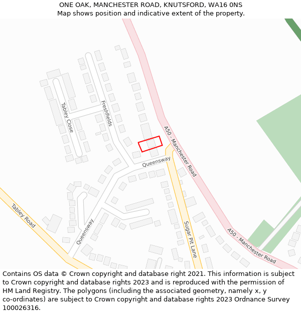ONE OAK, MANCHESTER ROAD, KNUTSFORD, WA16 0NS: Location map and indicative extent of plot