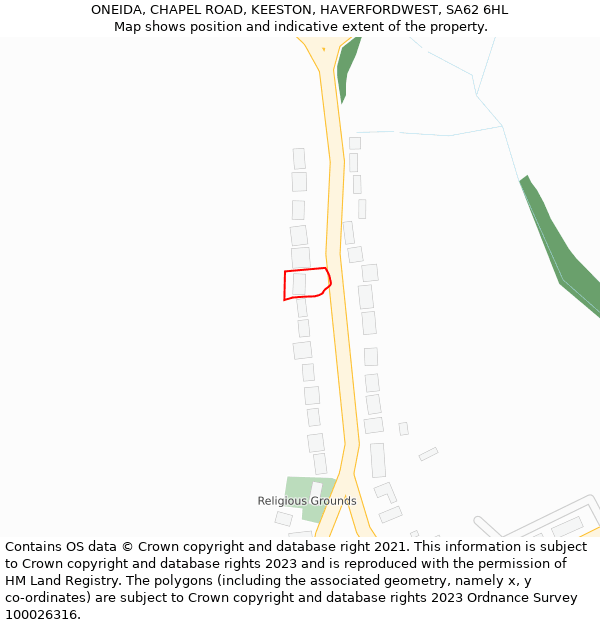 ONEIDA, CHAPEL ROAD, KEESTON, HAVERFORDWEST, SA62 6HL: Location map and indicative extent of plot