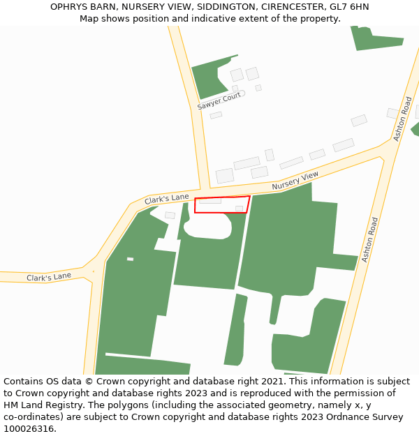 OPHRYS BARN, NURSERY VIEW, SIDDINGTON, CIRENCESTER, GL7 6HN: Location map and indicative extent of plot