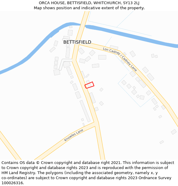 ORCA HOUSE, BETTISFIELD, WHITCHURCH, SY13 2LJ: Location map and indicative extent of plot