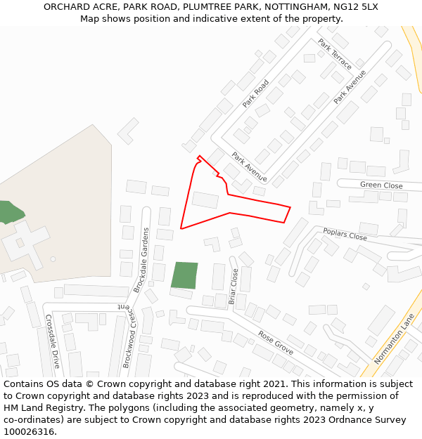 ORCHARD ACRE, PARK ROAD, PLUMTREE PARK, NOTTINGHAM, NG12 5LX: Location map and indicative extent of plot