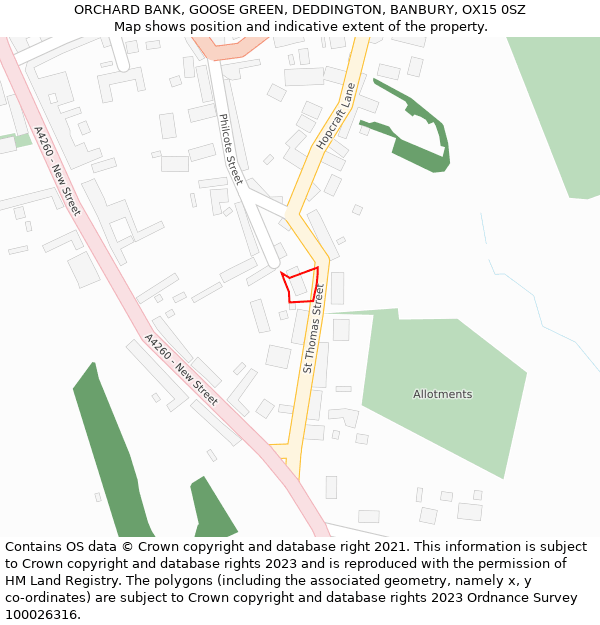 ORCHARD BANK, GOOSE GREEN, DEDDINGTON, BANBURY, OX15 0SZ: Location map and indicative extent of plot