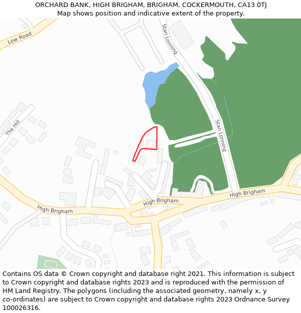 ORCHARD BANK, HIGH BRIGHAM, BRIGHAM, COCKERMOUTH, CA13 0TJ: Location map and indicative extent of plot