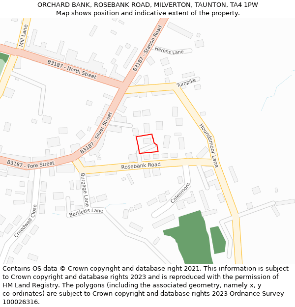 ORCHARD BANK, ROSEBANK ROAD, MILVERTON, TAUNTON, TA4 1PW: Location map and indicative extent of plot