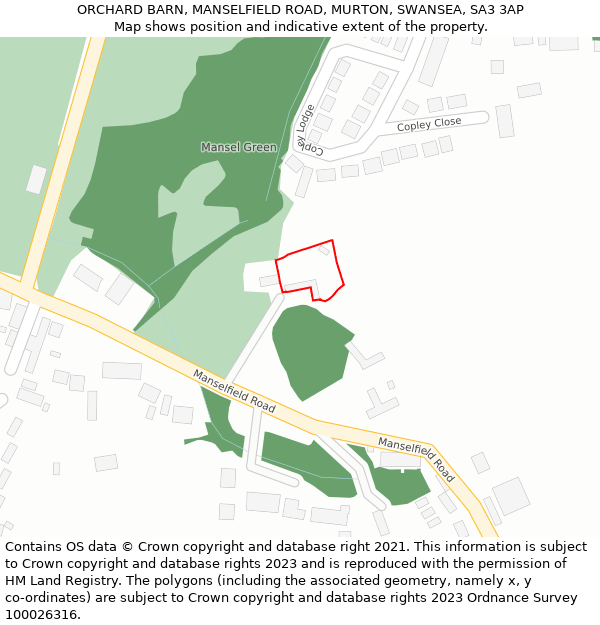 ORCHARD BARN, MANSELFIELD ROAD, MURTON, SWANSEA, SA3 3AP: Location map and indicative extent of plot