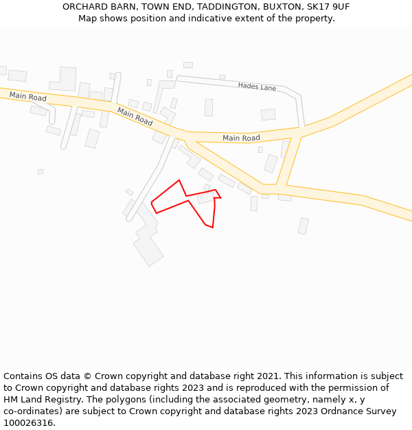 ORCHARD BARN, TOWN END, TADDINGTON, BUXTON, SK17 9UF: Location map and indicative extent of plot