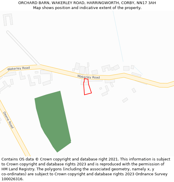ORCHARD BARN, WAKERLEY ROAD, HARRINGWORTH, CORBY, NN17 3AH: Location map and indicative extent of plot