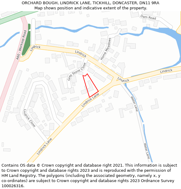 ORCHARD BOUGH, LINDRICK LANE, TICKHILL, DONCASTER, DN11 9RA: Location map and indicative extent of plot