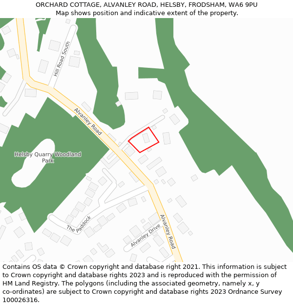 ORCHARD COTTAGE, ALVANLEY ROAD, HELSBY, FRODSHAM, WA6 9PU: Location map and indicative extent of plot