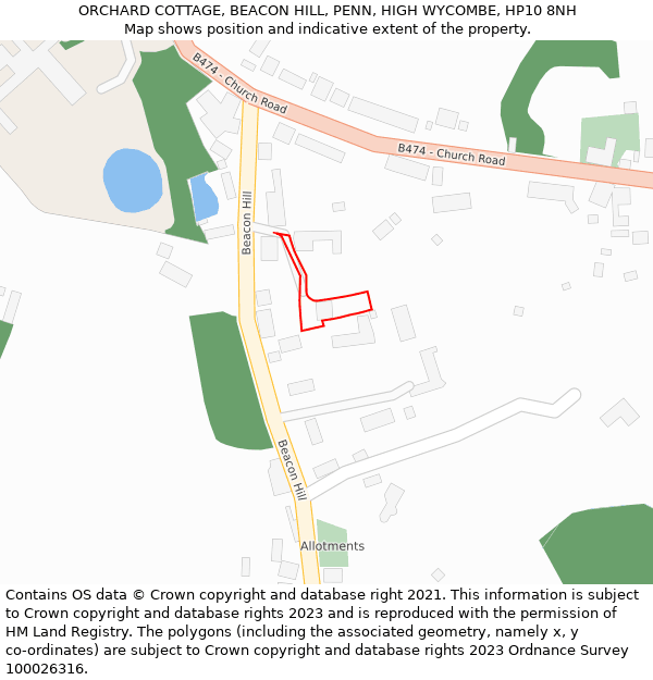 ORCHARD COTTAGE, BEACON HILL, PENN, HIGH WYCOMBE, HP10 8NH: Location map and indicative extent of plot